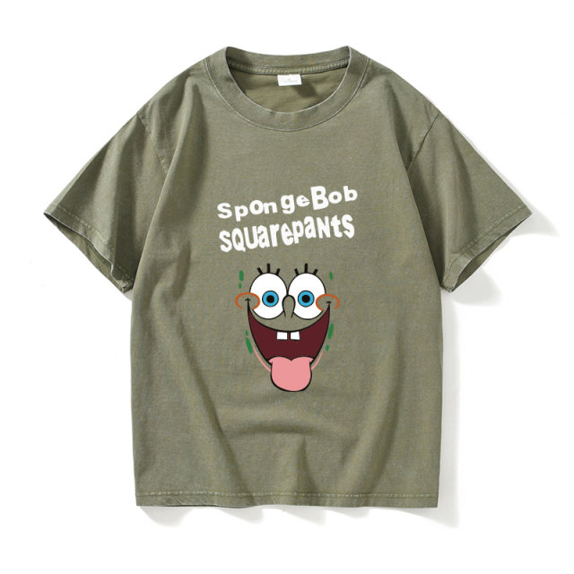 Cartoon SpongeBob Pai Big Star T-shirt Short Sleeve Black Clothes for Women and Men Round Neck Large Size Loose Summer Couple Outfit