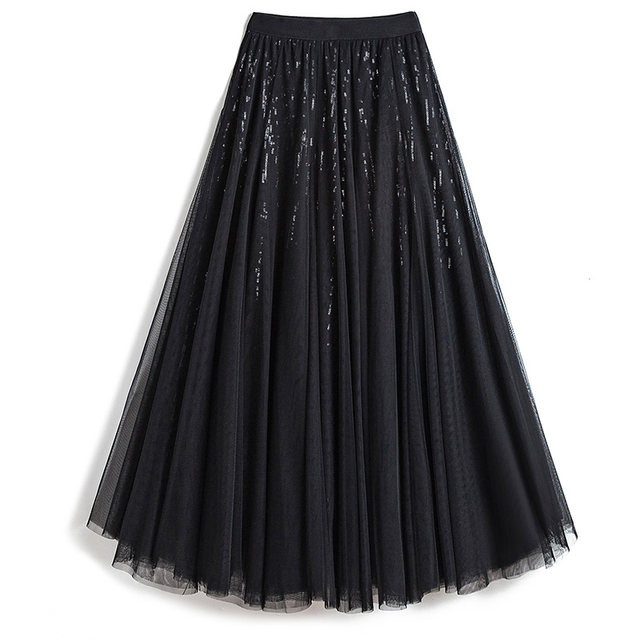 10-meter large hem skirt! Sequin mesh skirt for spring and autumn women's mid-length drooping spring slim A-line large sling skirt