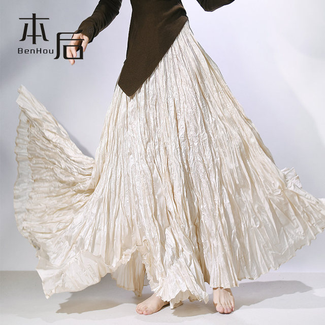 
8081 Thin irregular pleated loose slim large hem skirt versatile A-line skirt summer women's long skirt new style