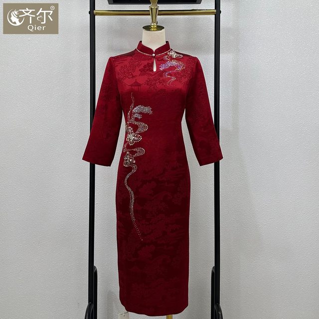 
Acetic acid mother-in-law's new style small mother dress wedding dress cheongsam Chinese wedding dress can be worn normally