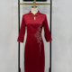 Xi's mother-in-law dress May Day wedding mother dress new Chinese cheongsam wedding banquet high-end acetic acid satin burgundy wedding dress