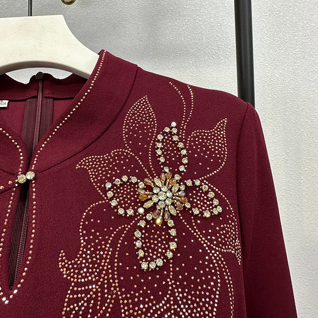 National Day Mother-in-law Purple Cheongsam Wedding Banquet New Dress Autumn Wedding Mother Dress High-end Long Sleeve Spring