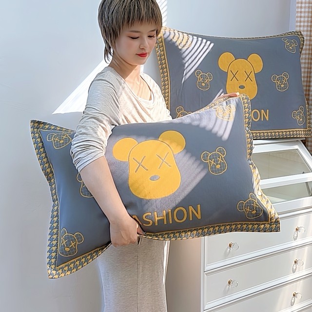 High-density pure cotton gauze snap pillowcase 48*74/student adult pillow core cover pillow cover cover pair thickened and breathable