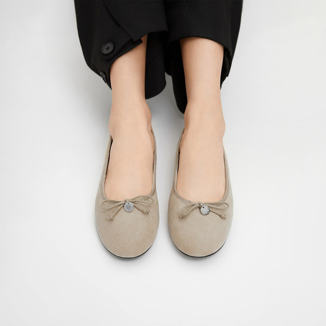 CHARLES/KEITH25 Summer New CK1-70900551 Tweed Bow Flat Sole Ballet Shoes