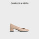 
CHARLES/KEITH autumn and winter women's shoes CK1-61720208 shiny round head shallow mouth thick heel commuting single shoes for women