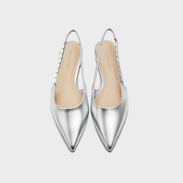 CHARLES/KEITH25 Summer New CK1-70381123 Pointed Toe Flat Chain Diamond Decoration Sandals Single Shoes
