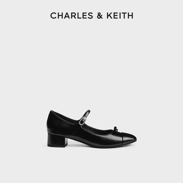 
CHARLES/KEITH Autumn and Winter Women's Shoes CK1-60580298 Bow Mary Jane Shoes Thick Heel Single Shoes Women