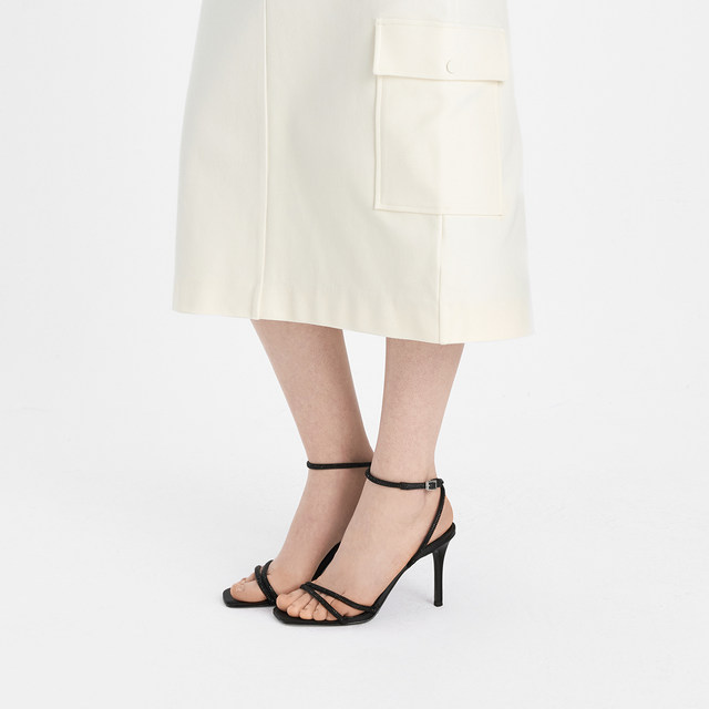 CHARLES/KEITH summer women's shoes CK1-60280423 French bright diamond one-length strap high heel sandals women's shoes