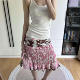 New summer American retro splicing contrasting print wrinkled skirt island atmosphere casual design medium skirt