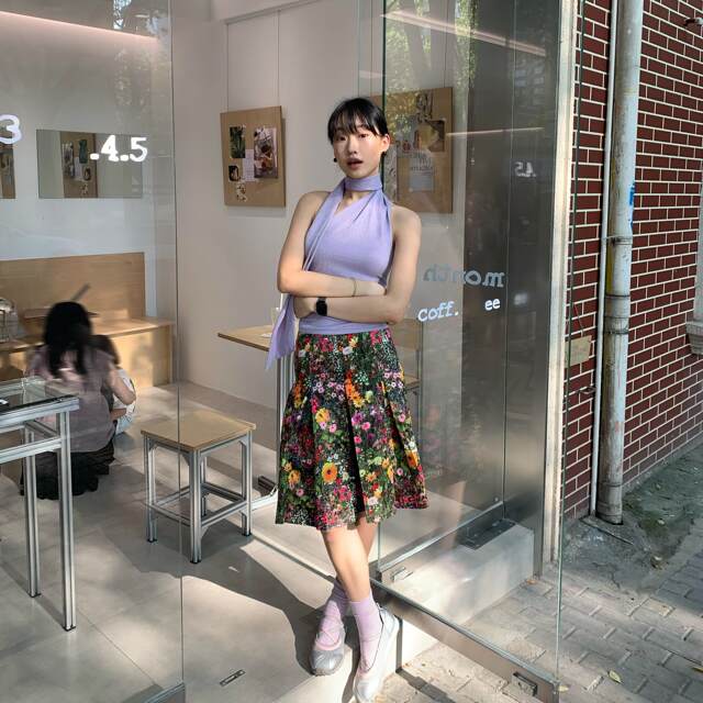 American retro flower print pleated skirt for women 2025 spring and autumn new versatile slim fit A-line midskirt