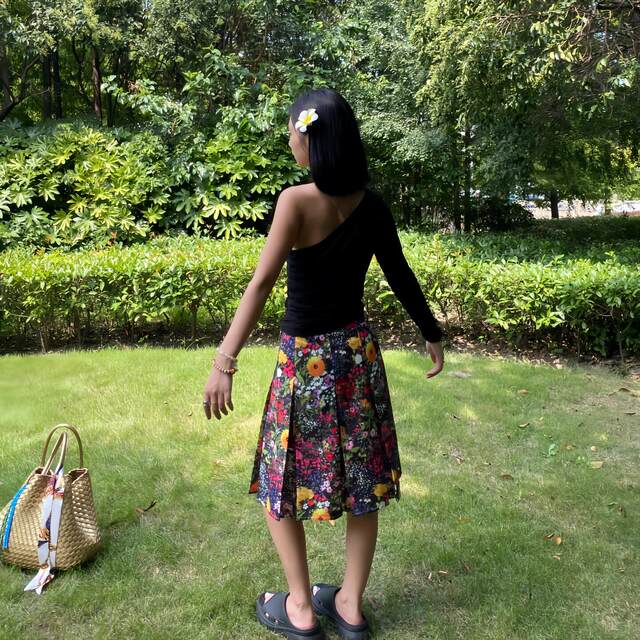 Japanese retro floral high waist hot pleated skirt for women 2025 summer new niche flower print skirt