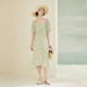 PIT retro square collar one-line collar short sleeve puff sleeve floral A-line dress for women 2025 spring new temperament long skirt