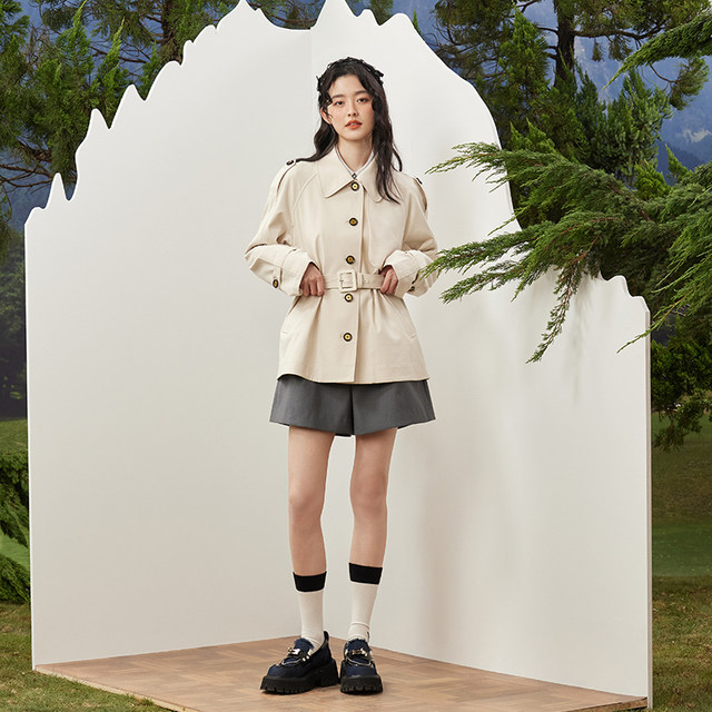 PIT khaki medium-length lapel windbreaker jacket for women 2025 spring new fashionable and versatile single-breasted button
