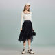 PIT retro versatile mid-length irregular black half-body gauze skirt high waist slim commuting daily design
