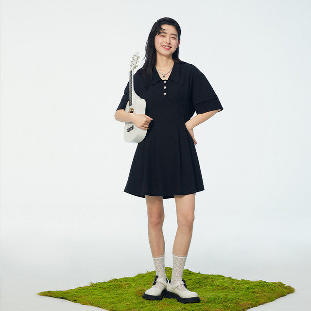 PIT retro POLO collar dress for women 2024 summer new short-sleeved a-line short skirt T-shirt skirt casual sports style