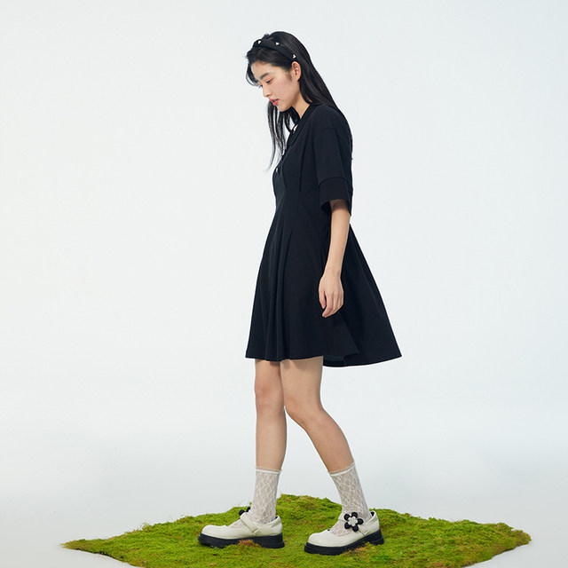 PIT retro POLO collar dress for women 2024 summer new short-sleeved a-line short skirt T-shirt skirt casual sports style
