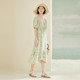 PIT retro square collar one-line collar short sleeve puff sleeve floral A-line dress for women 2025 spring new temperament long skirt