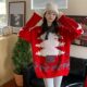 2022 Christmas themed girls' large size sweater autumn and winter new lazy style red mid-length pullover sweater