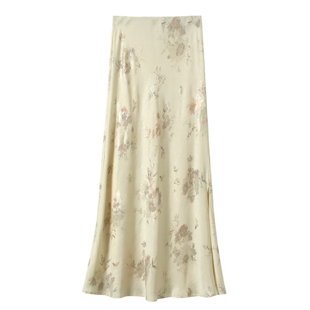 Fildan slim and slim fishtail skirt with slit long skirt New Chinese floral side zipper skirt 0055