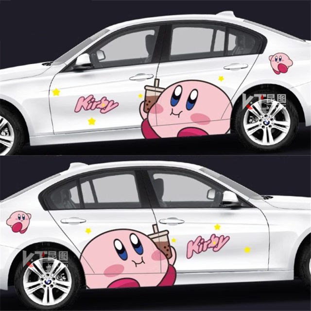 Kirby Car Sticker Cute Cartoon Car Sticker Modified Car Body Latte Large Area Scratch Blocking Decorative Sticker