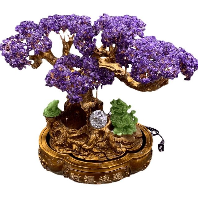 
2025 Natural Amethyst Fortune Trees and Fortune Pixiu Ornaments Flowing Water and Power Ball Home Entrance Living Room Desktop Installation