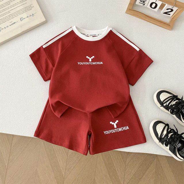 Children's summer sportswear set 2025 new boys pure cotton short-sleeved two-piece summer suit boys handsome children's clothing