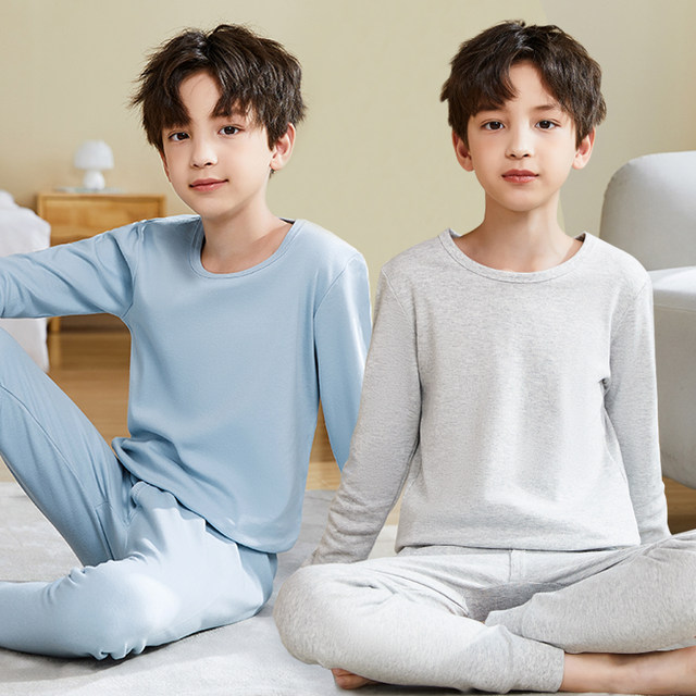 Catman Children's Autumn Clothes and Autumn Pants Set All Pure Cotton Underwear Boys' Middle-aged and Teenagers' Pajamas Cotton Sweater Bottoming