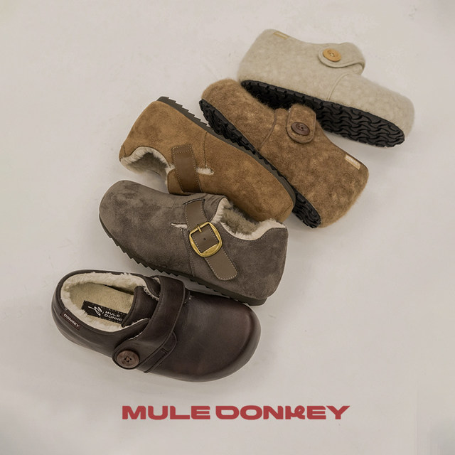 Donkey Donkey Birkenstock shoes for women, autumn and winter retro plus velvet 5CM heightening small lazy warm furry shoes