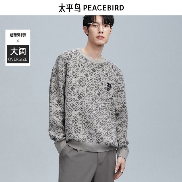 PEACEBIRD Men's Outlet Round Neck Trendy Sweater Men's Spring Casual Loose Sven Sweater Autumn Knitted Sweater