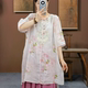 
New Chinese women's clothing new round neck button embroidered five-point sleeve shirt for women ramie printing mid-length top