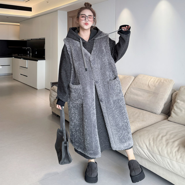 Yuanzijia large size autumn casual versatile color block striped hooded sweatshirt dress for women