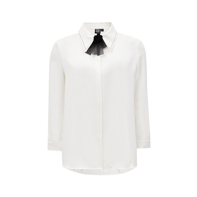 Vero Moda shirt 24 autumn new style centre sleeve detachable flower brooch decorative white shirt 324331033
