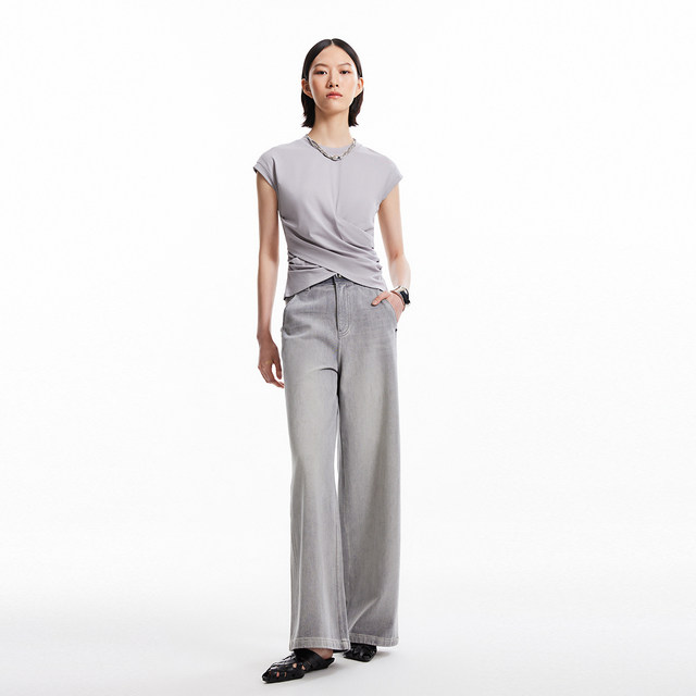 Vero Moda T-shirt 24 autumn new style waist-closed round neck pleated shoulder-fall sleeveless top simple 324301024