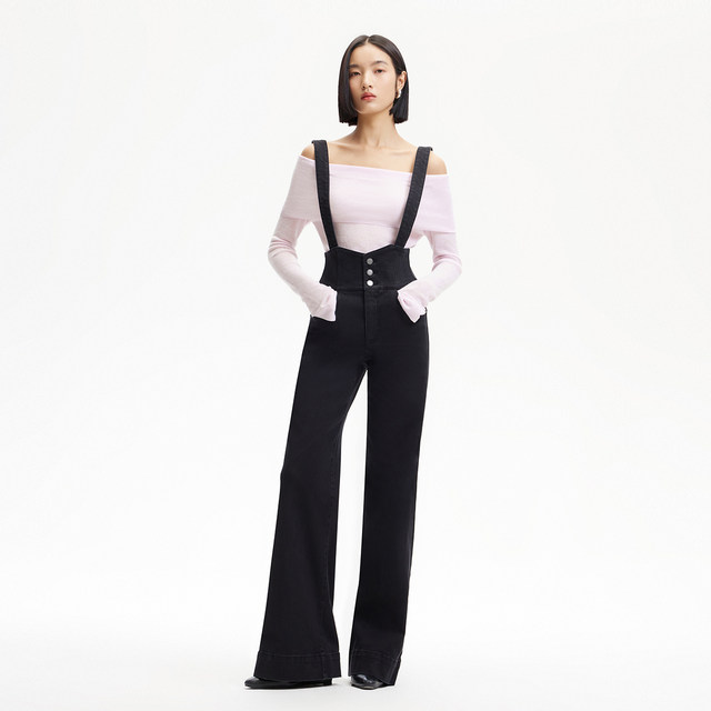 Vero Moda Jeans 2025 early summer new removable overalls waist seal high waist slightly flared cotton soft and elastic
