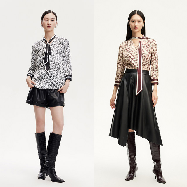 Vero Moda shirt 24 autumn new V-neck and quarter-sleeved letter print loose ribbon 324331037
