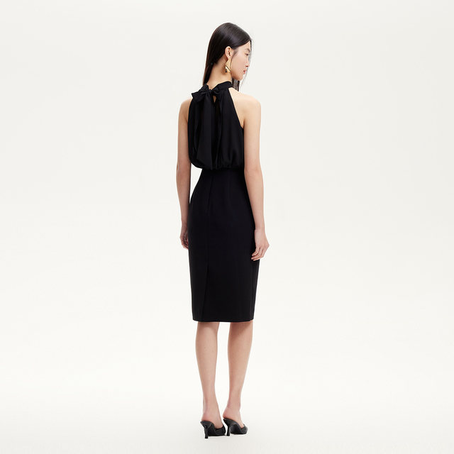 Vero Moda Dress 25 Summer New Style Light Men's Halves Neck Lace-up Pleated Chiffon Spliced ​​Banquet Dress
