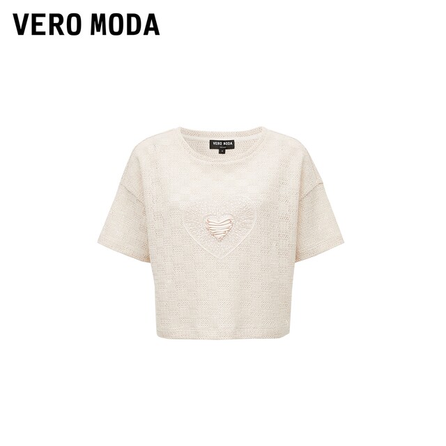 Vero Moda top autumn and winter cute girl heart pattern light pink short-sleeved women 323301023