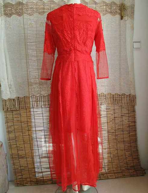 Charming new lady sexy see -through long -sleeved long -sleeved bride bridesmaid wedding evening dress dinner wine club dress
