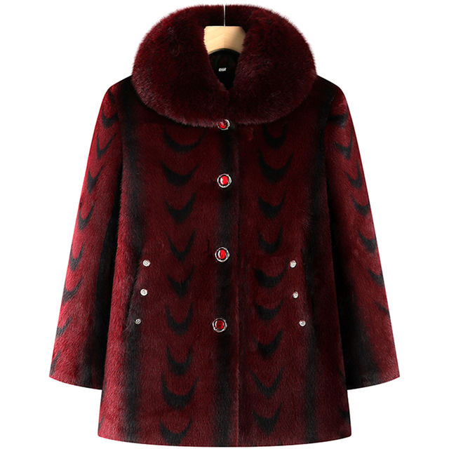 Hengyuanxiang Winter Mother's Wear Mink Velvet Coat Fashionable Grandma's Wear Plus Velvet Thickened Fur Collar High-end Fur Coat