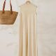 Elegant knitted half-high neck sleeveless dress for women 2025 summer new style literary casual slim temperament vest skirt