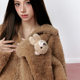 AOKIDOKI rabbit and bear brown lamb hair connecting hooded hair coat female winter environmentally friendly fur coat set