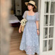 2024 French temperament square leads short -sleeved small fresh jet dress female summer new fat sister big size women's skirt
