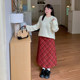 Winter atmosphere plaid skirt for women 2024 new large size high waist sweet style Korean mid-length A-line skirt