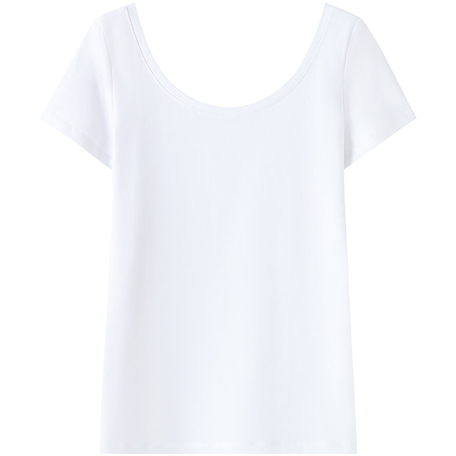 White pure cotton large round neck short -sleeved T -shirt female thin summer new pure color off -back slimming
