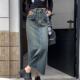 
Real shot of large-size women's denim skirt for women with high waist new retro straight loose A-line midi skirt