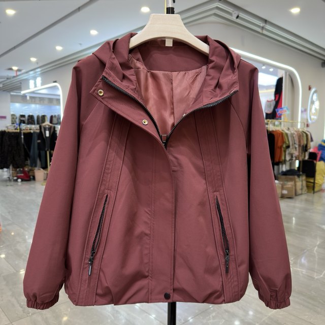 Middle-aged mother's fashion hooded short coat women's autumn hooded jacket top middle-aged and elderly casual jacket jacket