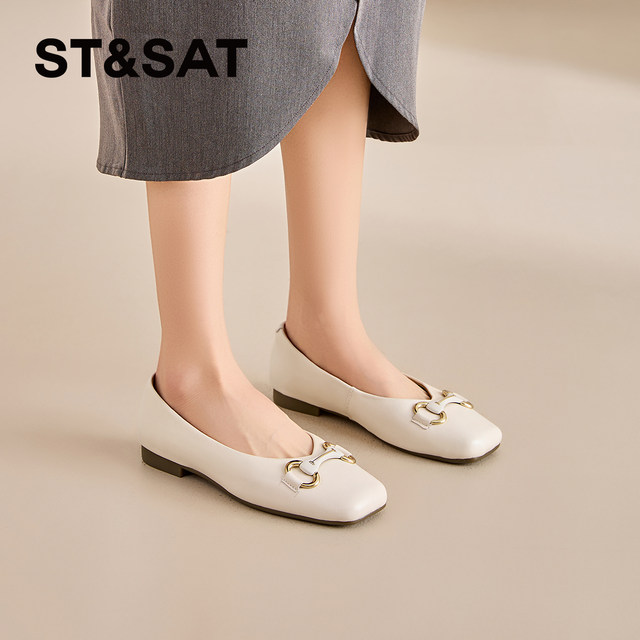 Saturday sheepskin single shoes for women 2025 new autumn women's shoes flat shallow mouth scoop shoes soft sole bean shoes small leather shoes