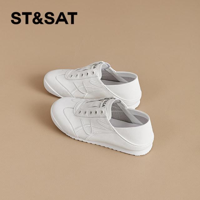 Saturday flat-sole white shoes for women 2025 spring breathable one-foot casual training shoes for women