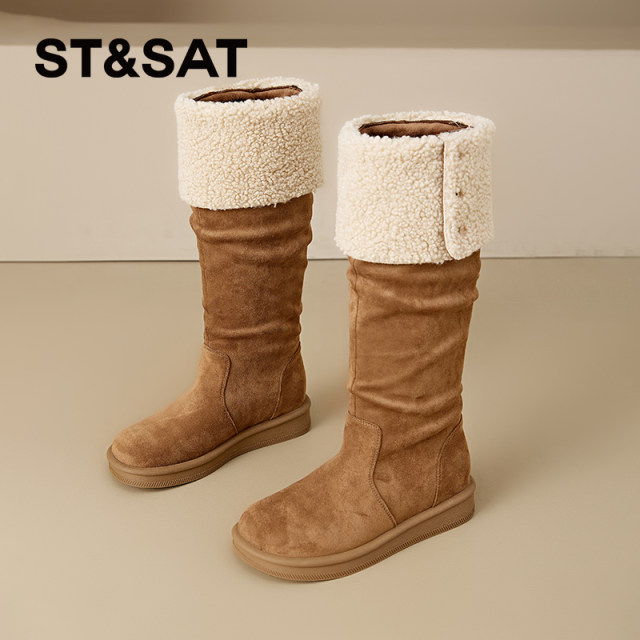Saturday pile of long boots for women 2025 new winter two-soled snow boots warm retro fur boots