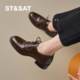 
Saturday retro lace-up leather shoes for women 2025 spring new British style commuting shoes for women's shoes round toe thick heel